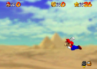 Super Mario 64 Screenshot - Mario Flies the Skies with his Wing Cap