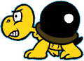 Nokobon is frustrated because he has to carry a bomb on his turtle back