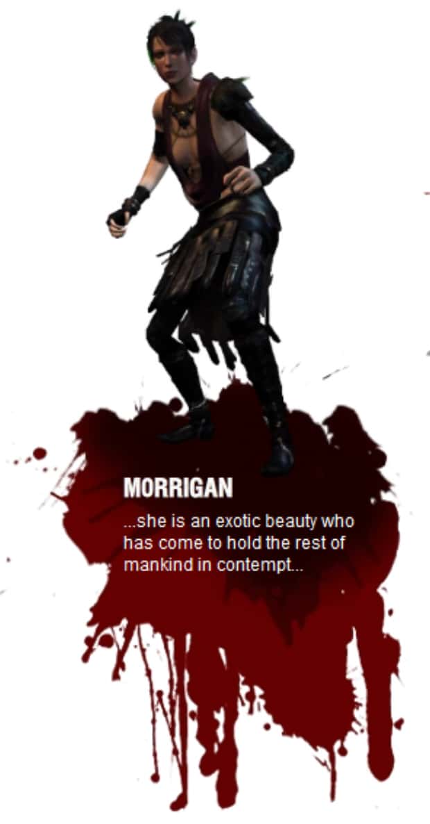 Morrigan (Voiced by Claudia Black) – Morrigan is a shapechanging mage, 