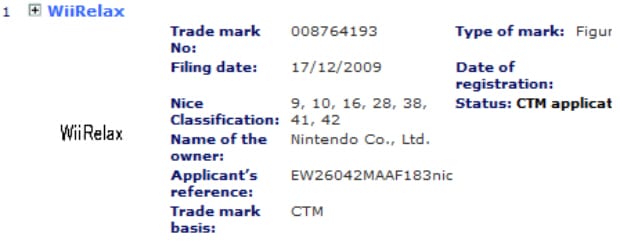 WiiRelax trademarked by Nintendo. Is it a Vitality Sensor game? WiiRelax trademarked by Nintendo. Is it a Vitality Sensor game?