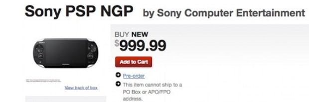 PSP2 Next Generation Portable price is NOT $999. GameStop posting
