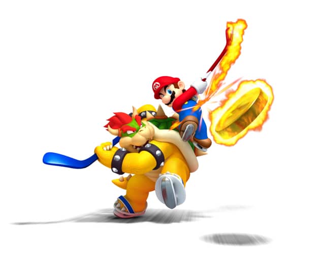 Mario Sports Mix hockey fire artwork (Bowser vs Mario)