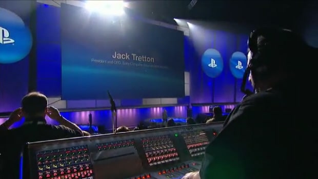 A cool view of the Sony Pre-E3 2011 Press Conference stage and blue lighting